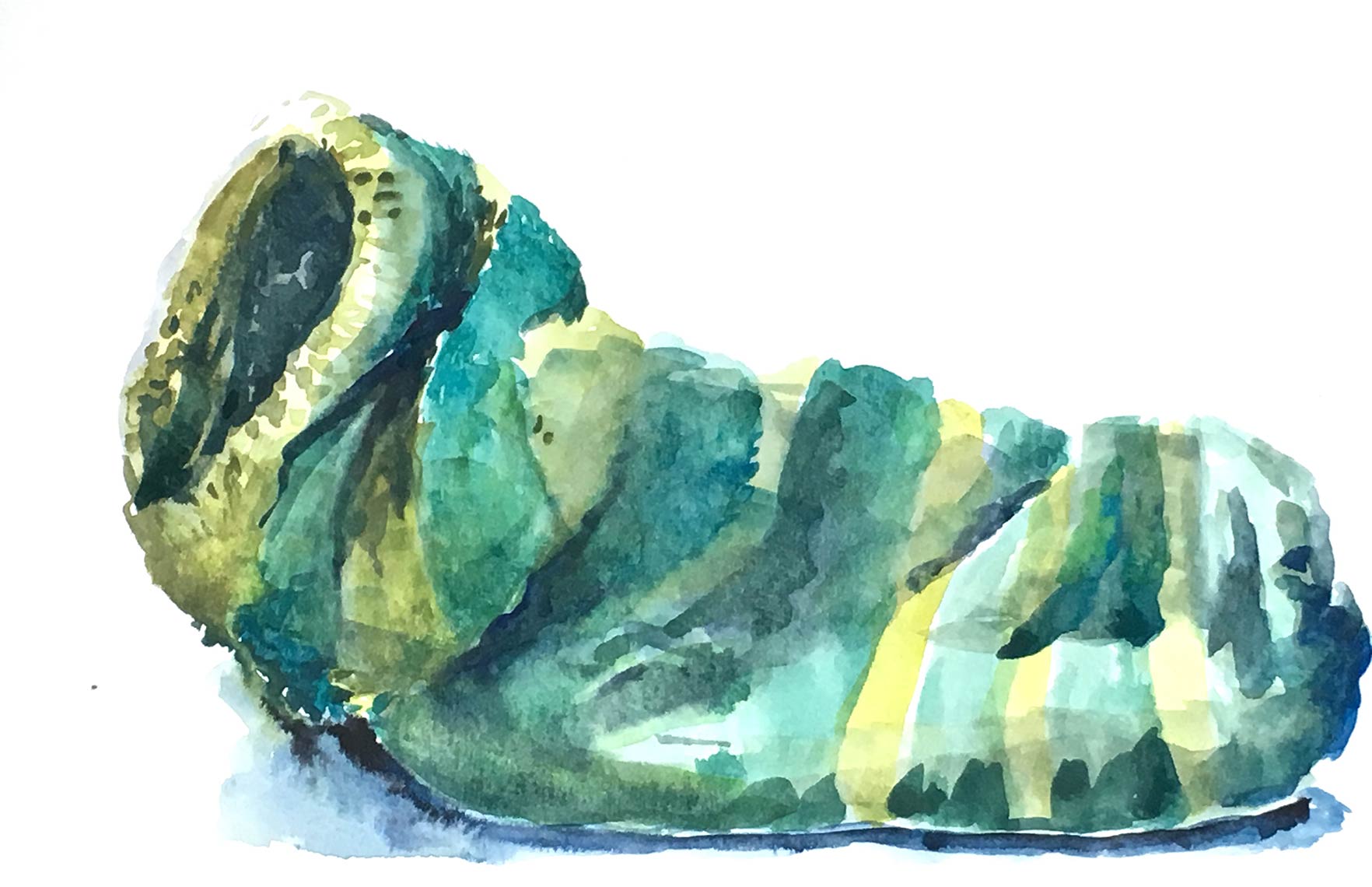Lost-Sock-Green-Stripped-2016-Watercolor-on-rag-paper-6x10-inches