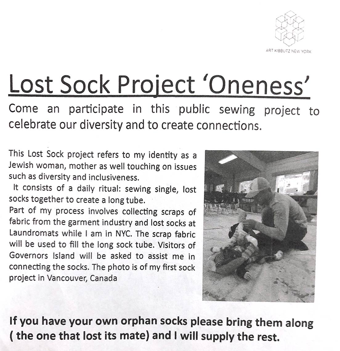 Oneness-Lost-Sock-Project-AK-Residency-NY