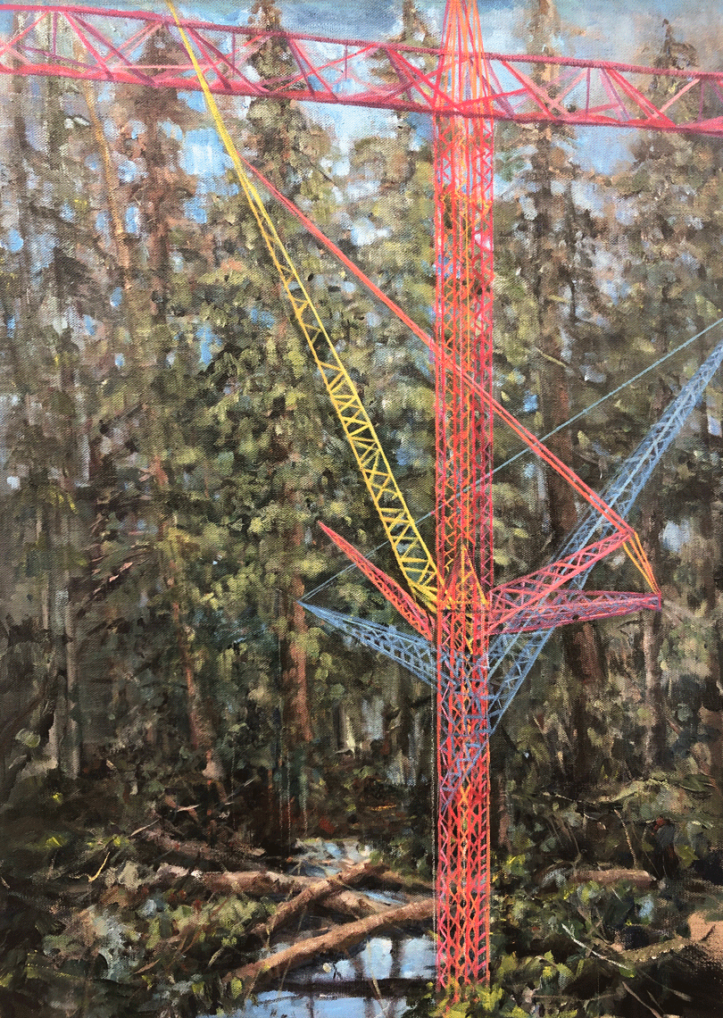 Reconstruciton-Nature-with-Crane-2019-acrylic-on-linen-36-x27-in-